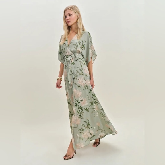 NEW Reformation Winslow Wrap Dress Pergola Floral Green | size XS - Picture 5 of 14